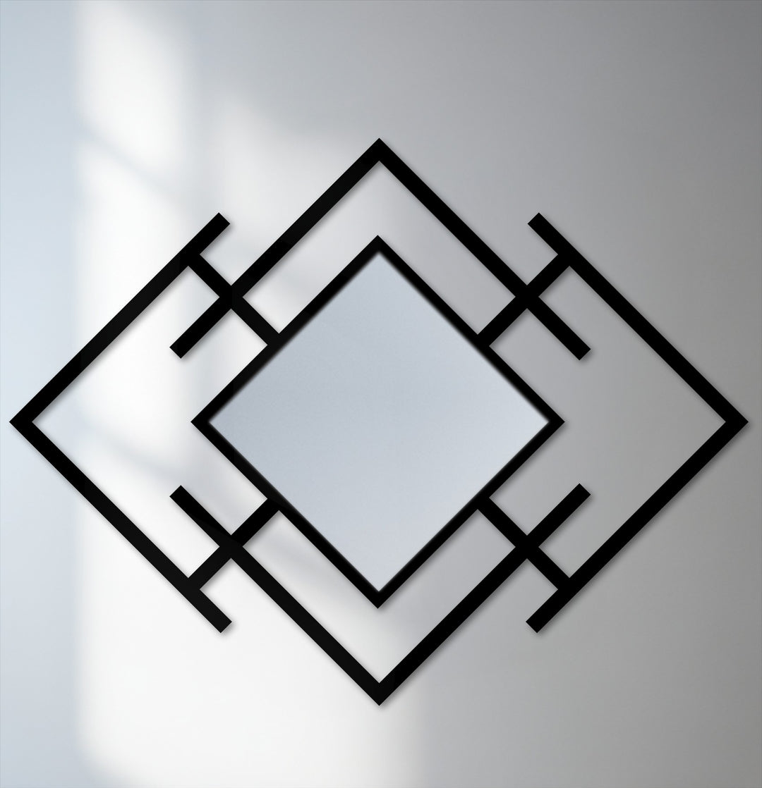 Offset diamond metal wall mirror