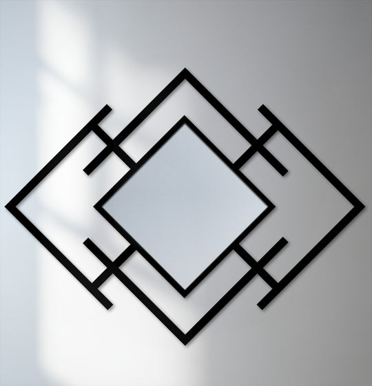 Offset diamond metal wall mirror