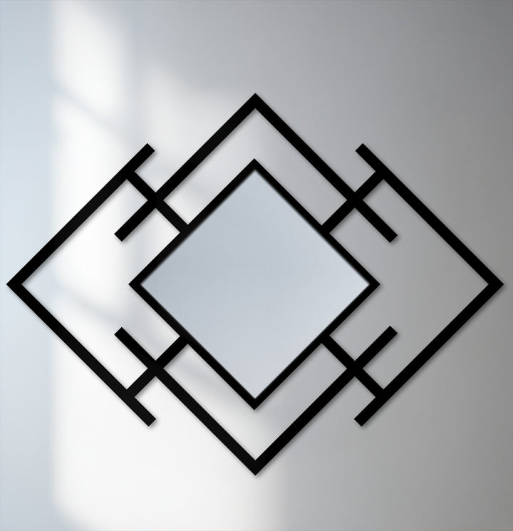 Offset diamond metal wall mirror