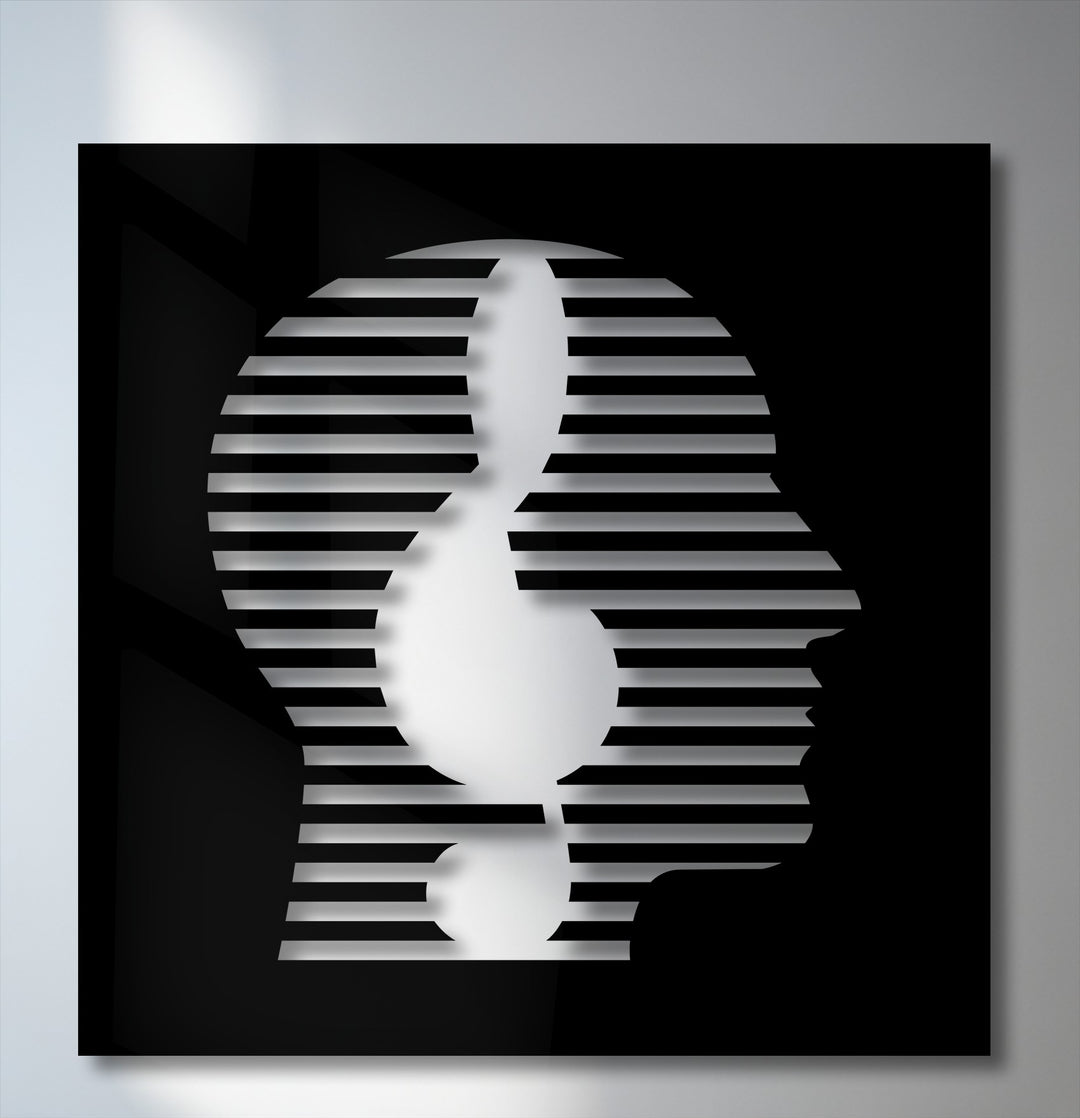 The crisp edge and subtle shadowed border of this abstract face metal decoration wall art showcase its modern minimal line portrait design.