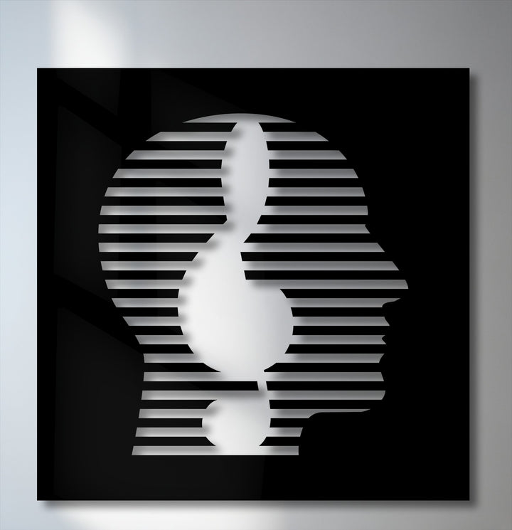 The crisp edge and subtle shadowed border of this abstract face metal decoration wall art showcase its modern minimal line portrait design.