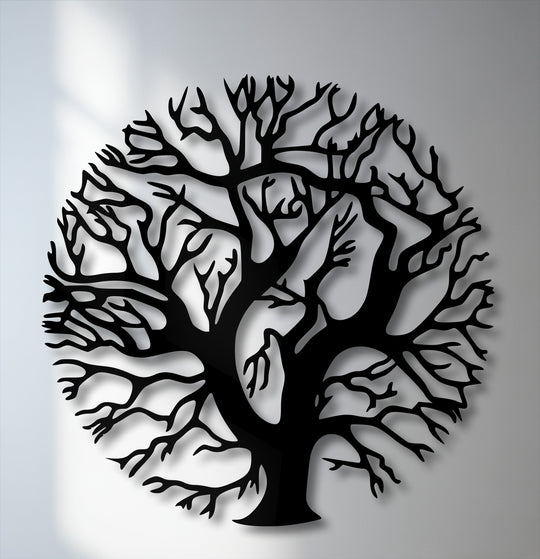 Crafted from durable black metal, this unique metal wall art features a precise Tree of Life silhouette casting elegant shadows.