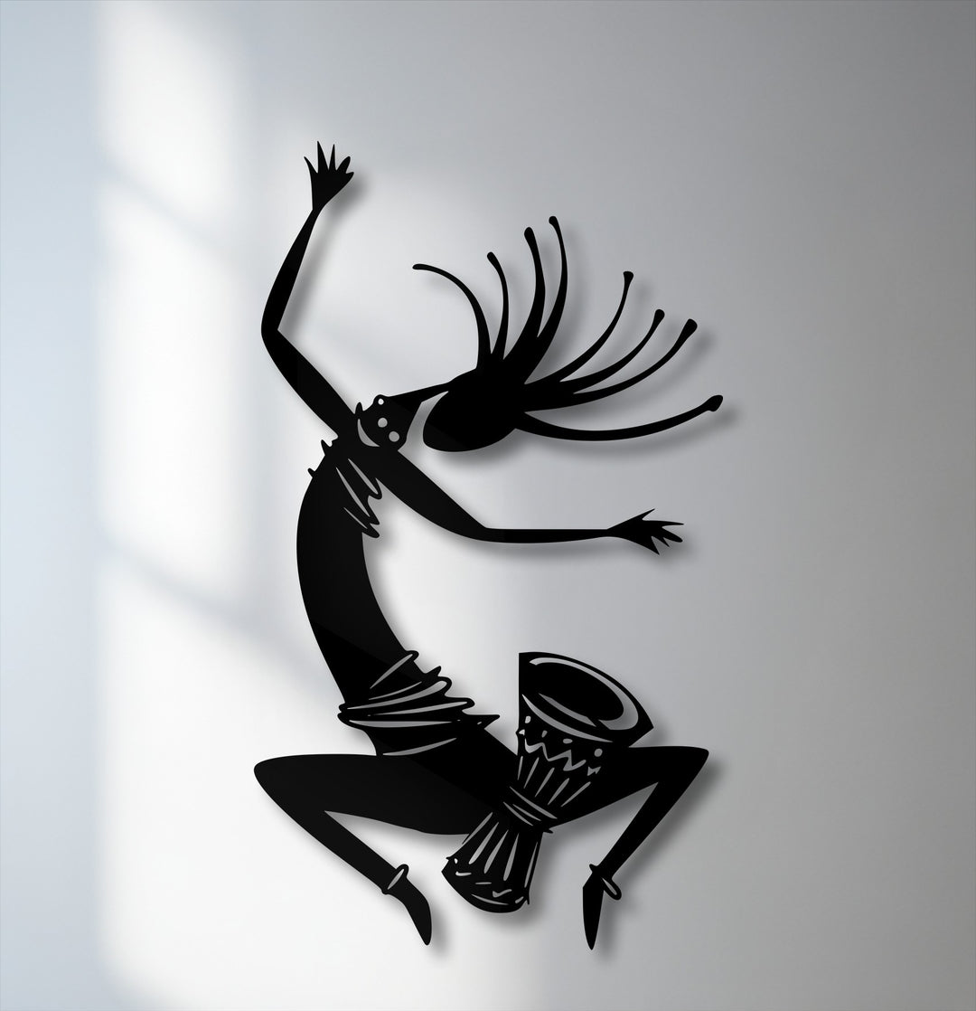 The high-quality metal wall art showcases an energetic tribal dance silhouette, creating striking decoration wall art.