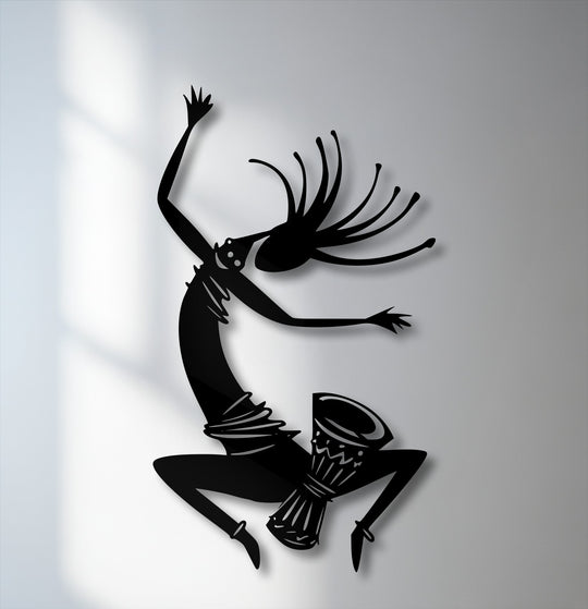 The high-quality metal wall art showcases an energetic tribal dance silhouette, creating striking decoration wall art.