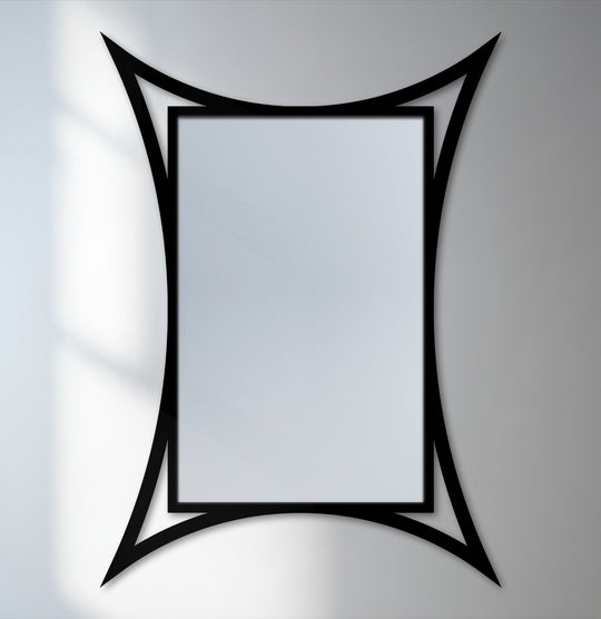 Considering the softest element, this metal wall mirror's curved edges and the black frame offer modern decoration wall art that complements a sculptural statement design.