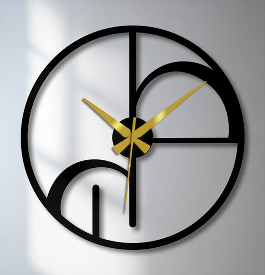 Highlighting the abstract quality, this geometric circle metal wall clock becomes a piece of decorative metal art with its bold lines and minimalist design.
