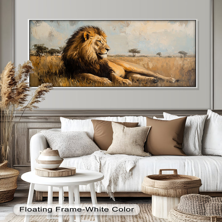 Regal Lion in Golden Plains – Wildlife Oil Painting