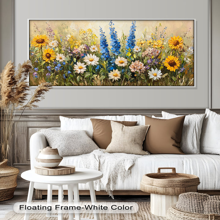 Bunte Wildblumenwiese Wandkunst – Blumenölgemälde