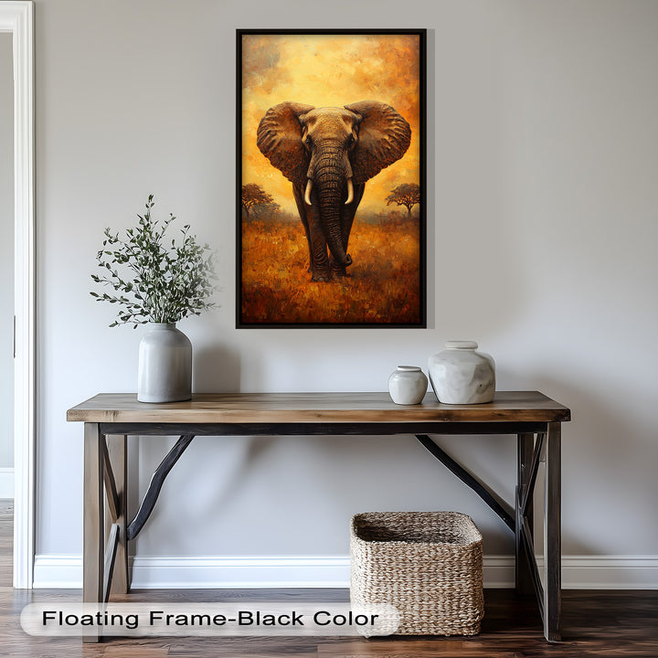 Majestic Elephant at Sunset – Wildlife Oil Painting