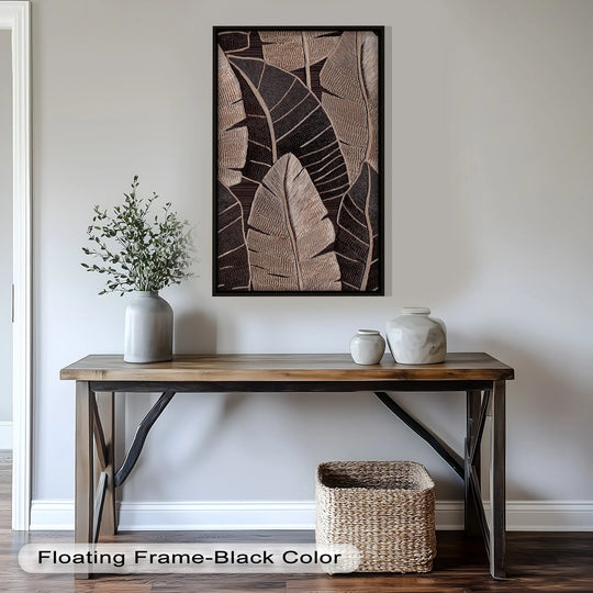 Deep shadows accentuate the tactile texture in this modern oil painting art, highlighting the dramatic contrast in the brown leaf composition.