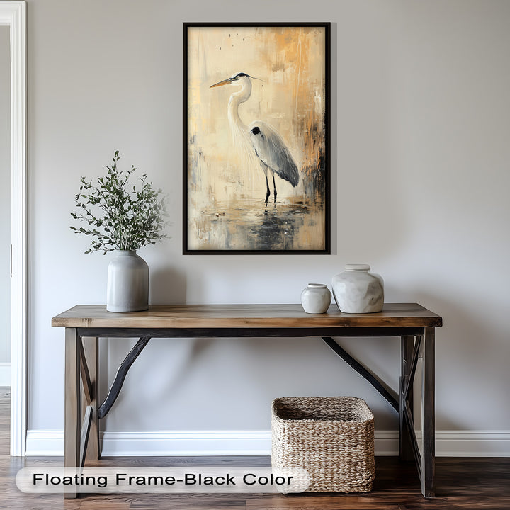 Golden Stillness – Heron in Reflective Water Oil Painting