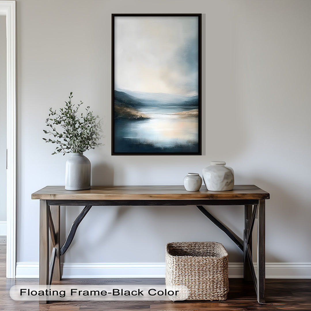 Misty Mountain Lake Landscape - Framed Oil Painting