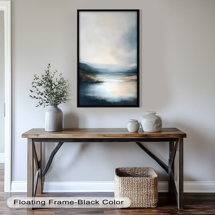 Misty Mountain Lake Landscape - Framed Oil Painting