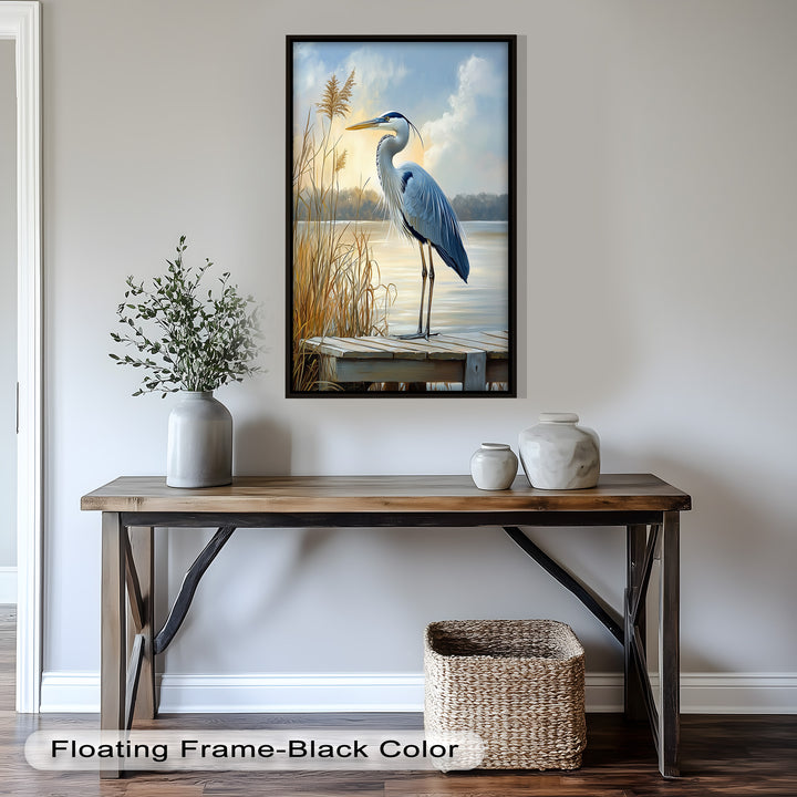 Majestic Heron in Misty Marshland - Animal Oil Painting