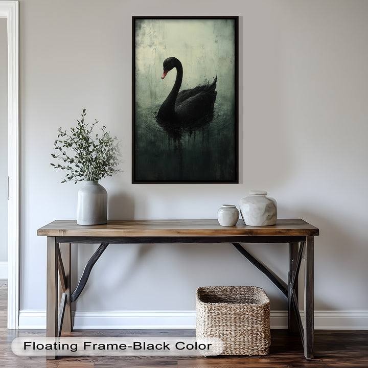 Solitary Grace – Moody Black Swan Oil Painting