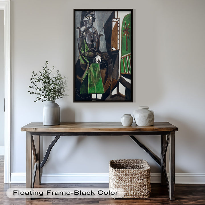 Figure by the Window – Abstract Green Interior Picasso Oil Painting