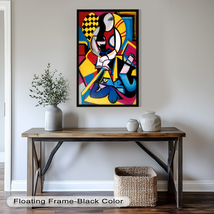 Cubist Woman with Cat Wall Art – Abstract Oil Painting