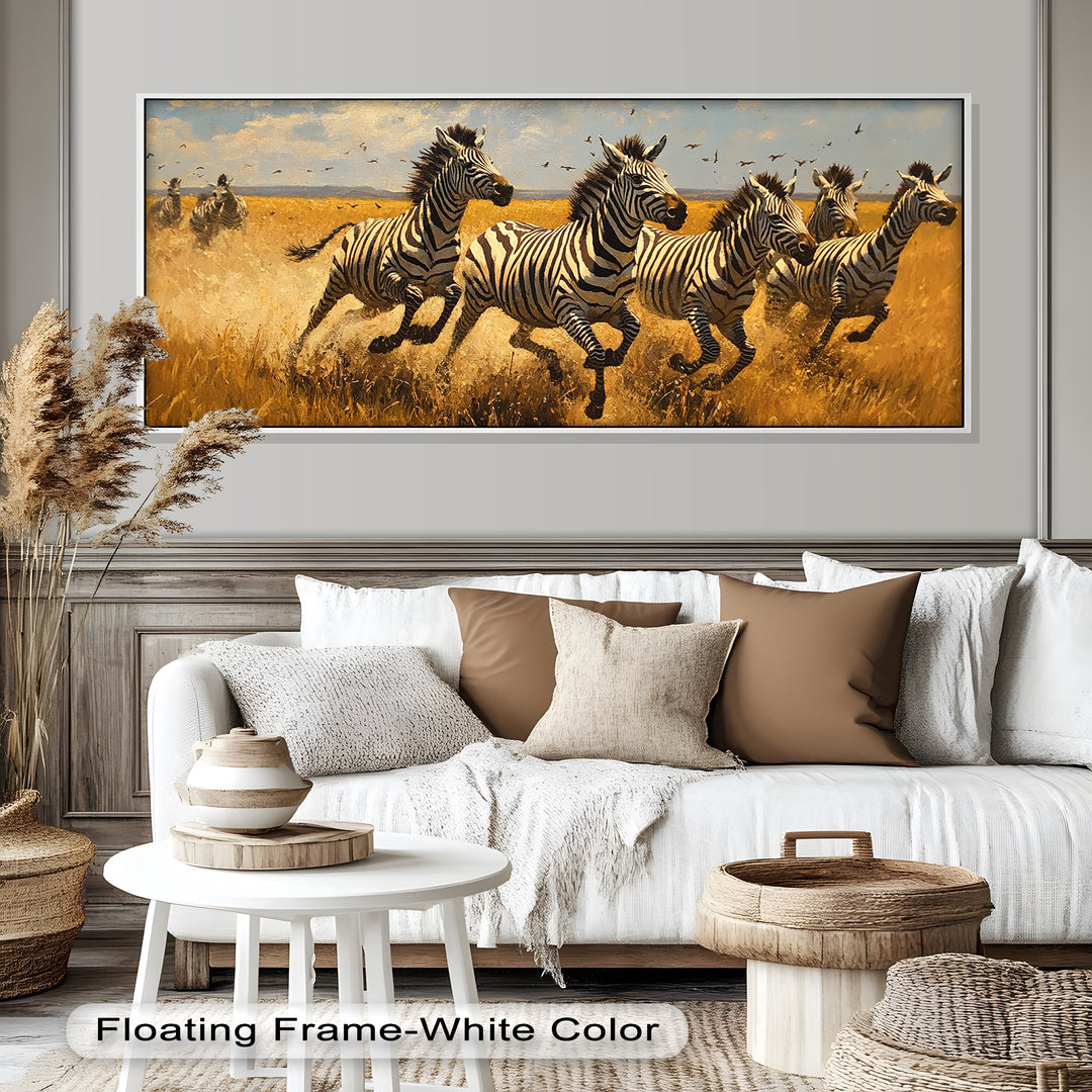 Thundering Zebra Herd – Wild Safari Oil Painting