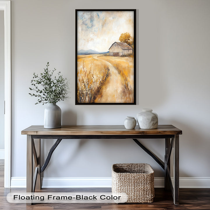 Country Wall Art - Golden Field Barn Landschaftsölgemälde