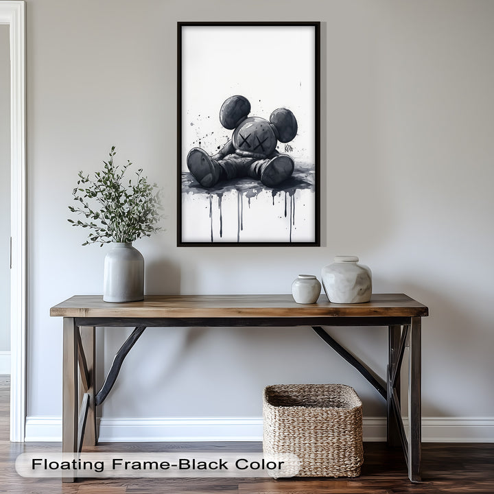 Gefallenes Schweigen – Monochromes KAWS-Ölgemälde