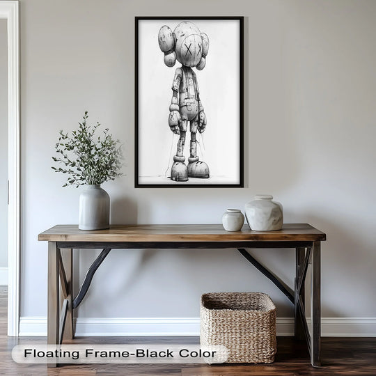 Light and shadow define the grayscale depth of the Timber Companion oil painting reproduction print, highlighting the figure's woodgrain texture and monochrome character.