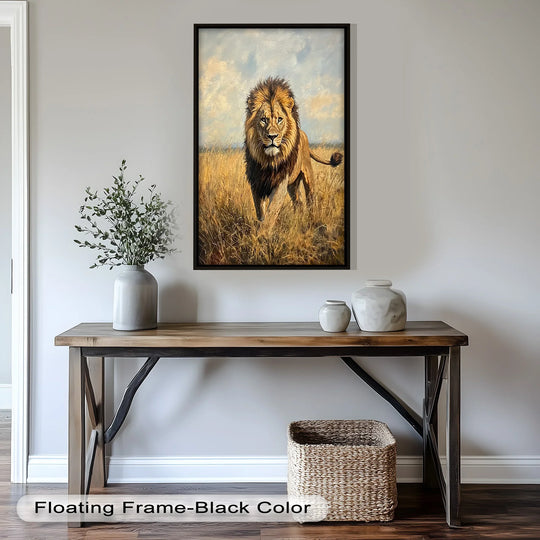 Highlighting the abstract quality, this oil painting reproduction print captures the king of the savannah with an impressionistic technique in its depiction.
