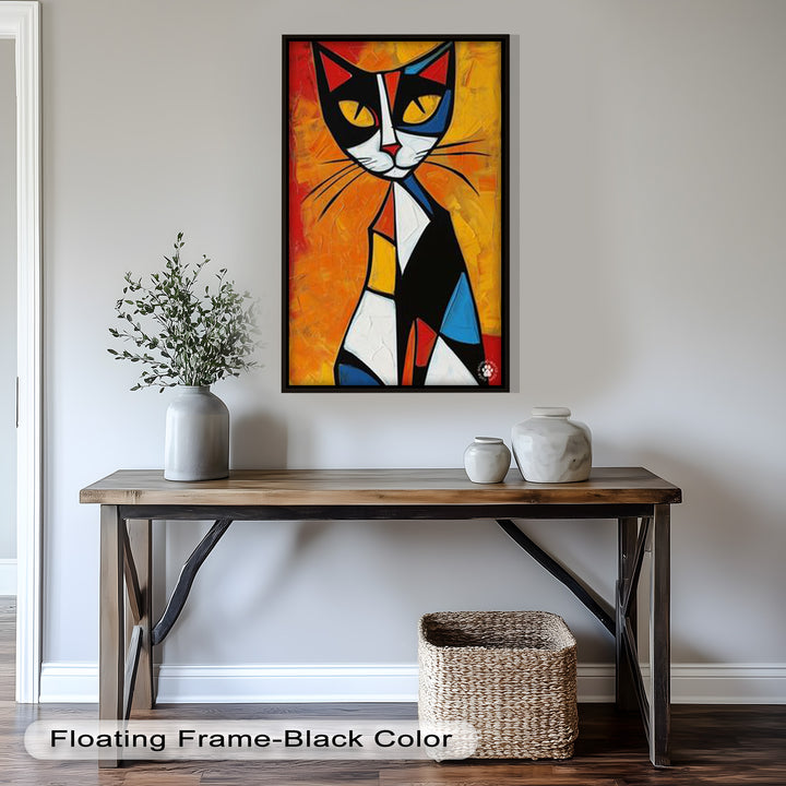 Geometrische Katze in kräftigen Farben – Picasso-Ölgemälde