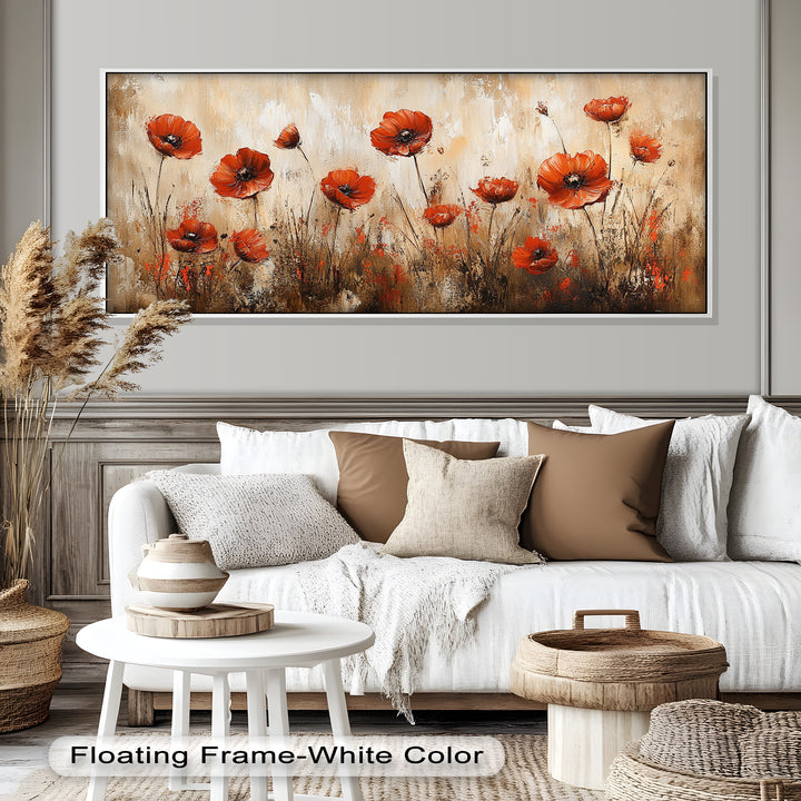 Red Poppies in Earth-Toned Harmony - Flower Oil Painting