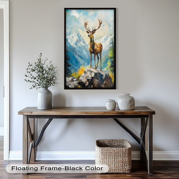 Stag in Mountain Landscape - Animal Oil Painting