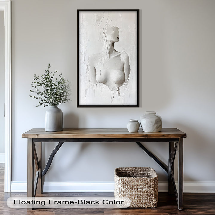 Silent Form – Minimalist White Abstract Female Oil Painting