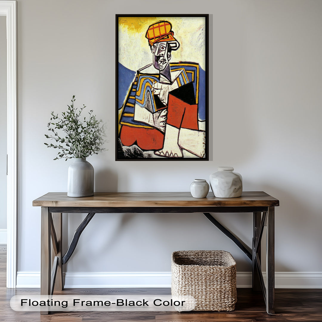Geometric Man in Red Hat Wall Art – Cubist Oil Painting