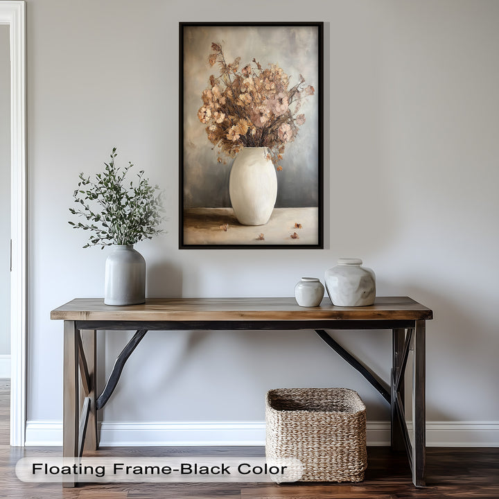 Brown Bouquet in White Vase - Flower Oil Painting