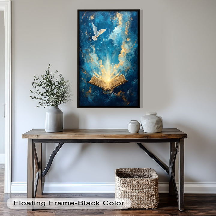 Illuminated Bible with Dove - Christian Oil Painting