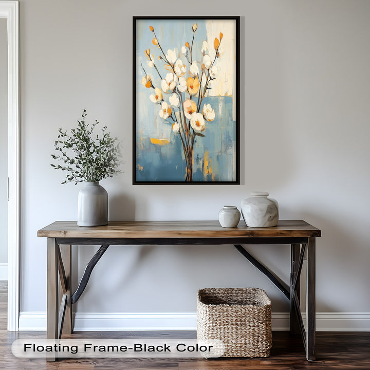 Golden Magnolia – White and Amber Blossoms Flower Oil Painting