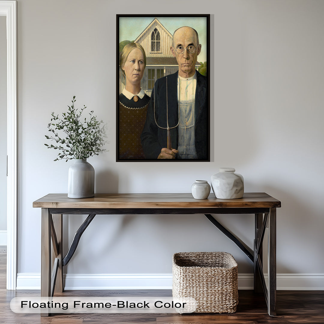 American Gothic – Ikonisches Porträt des Mittleren Westens, historisches Ölgemälde