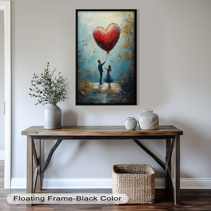 Romantic Red Heart Balloon Scene - Love Oil Painting