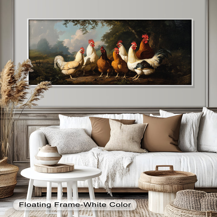 Roosters and Hens in a Countryside Clearing - Animal Oil Painting