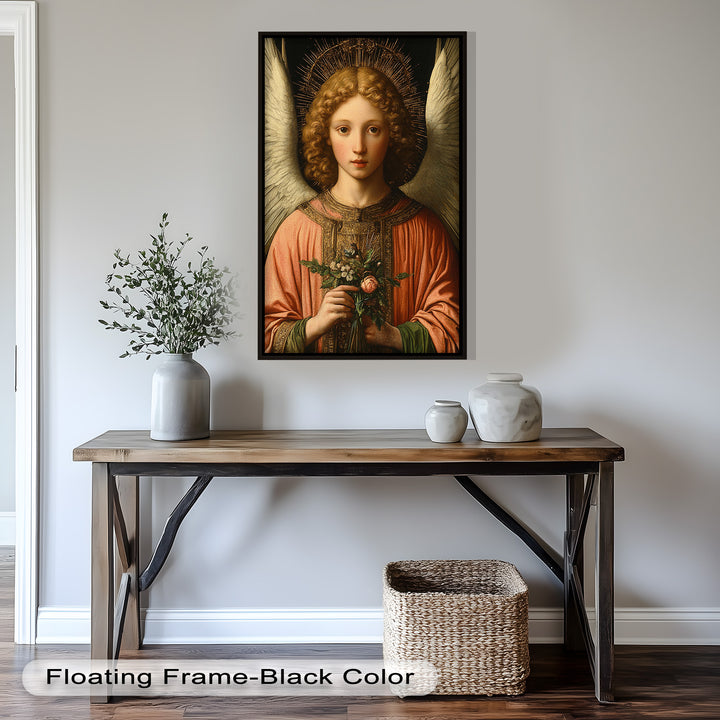 Angel Holding Flowers Wall Art – Religious Oil Painting