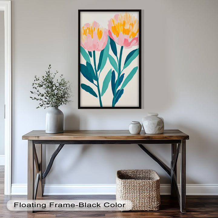 Sunburst Peonies – Modernes Boho-Blumenölgemälde