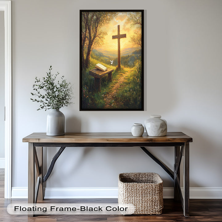 Pfad des Glaubens – Christliches Kreuz und Bibel-Ölgemälde