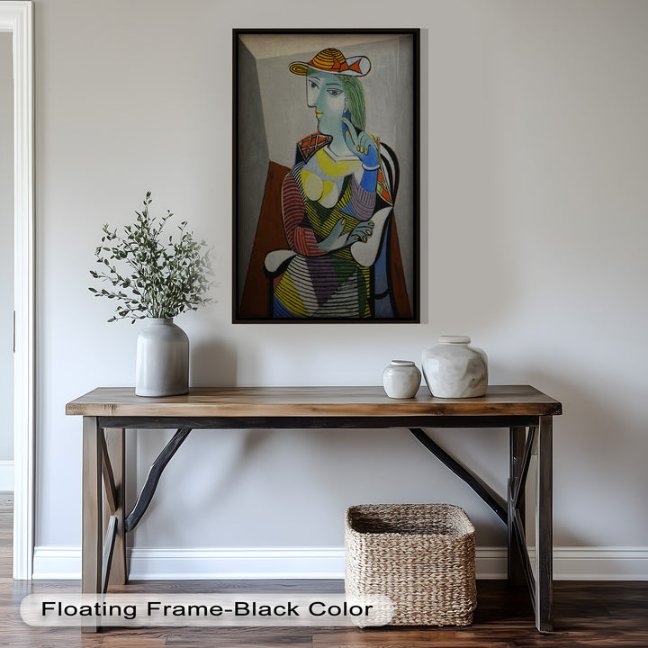 Striped Serenity – Colorful Woman in Hat Picasso Oil Painting