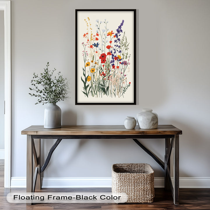 Wild Meadow Bloom – Farbenfrohes botanisches Ölgemälde im Boho-Stil