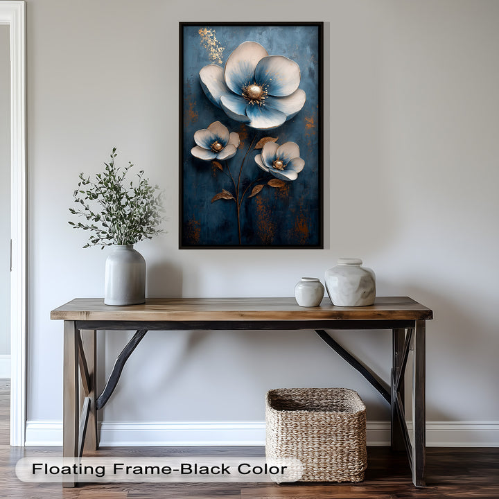 Blue and Gold Flower - Modern Oil Painting