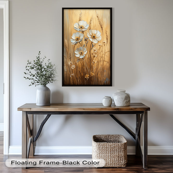 White Wildflowers in Wheat Field - Oil Painting