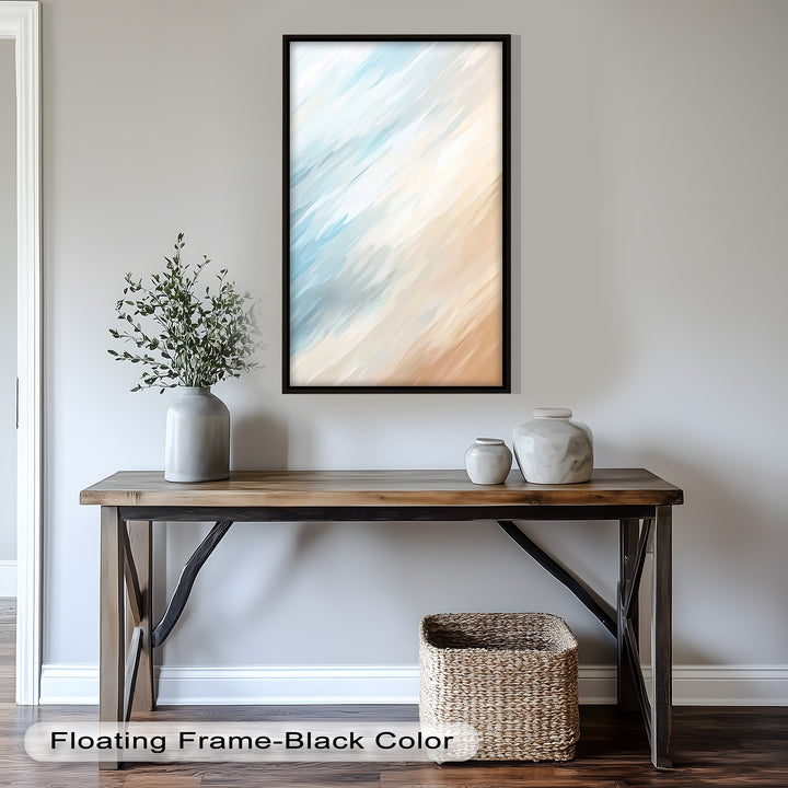 Seaside Drift – Abstraktes Ölgemälde in sanftem Blau und Sand