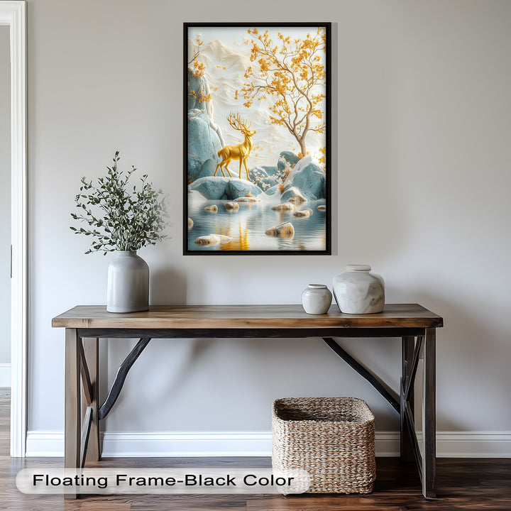 Golden Deer in Snowy Mountain - Animal Oil Painting
