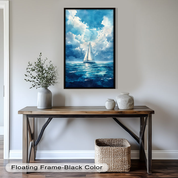 Blue Sky – White Sailboat Oil Painting