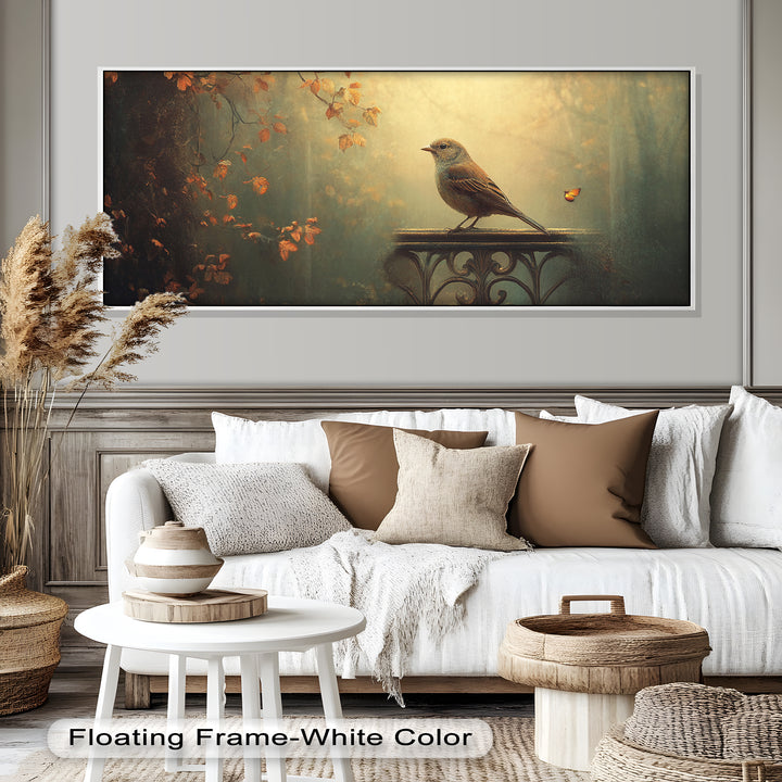 Goldener Waldvogel – Boho Blumen Ölgemälde