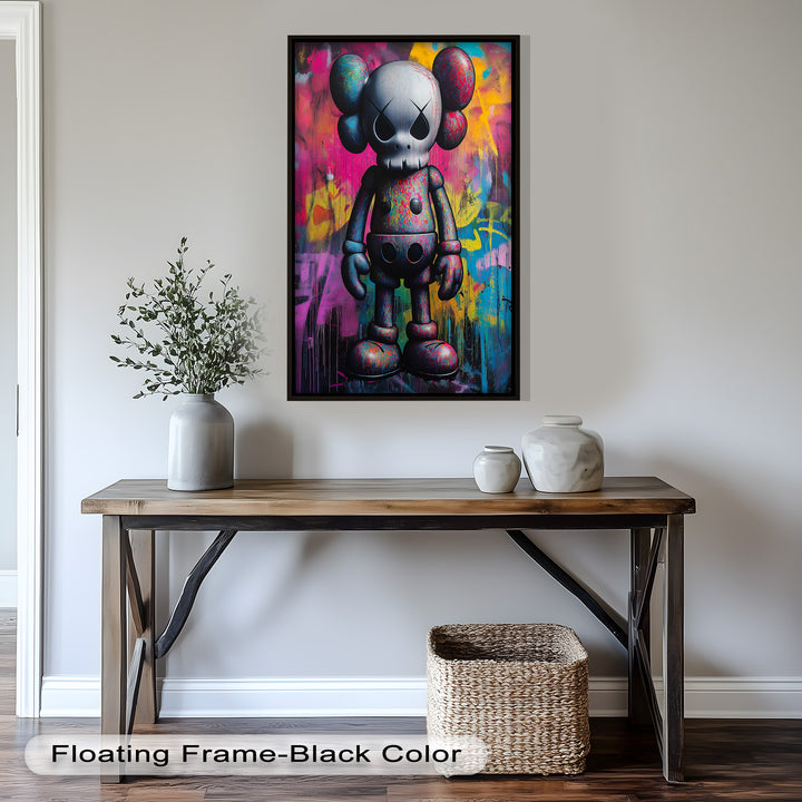 Neon Skull Companion – Mehrfarbiges KAWS-Ölgemälde