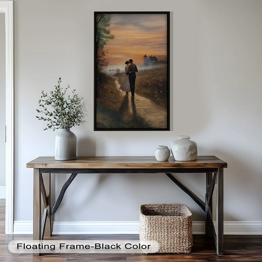 Golden Path of Love – Romantic Sunset Stroll Oil Painting - MyPhotoStation